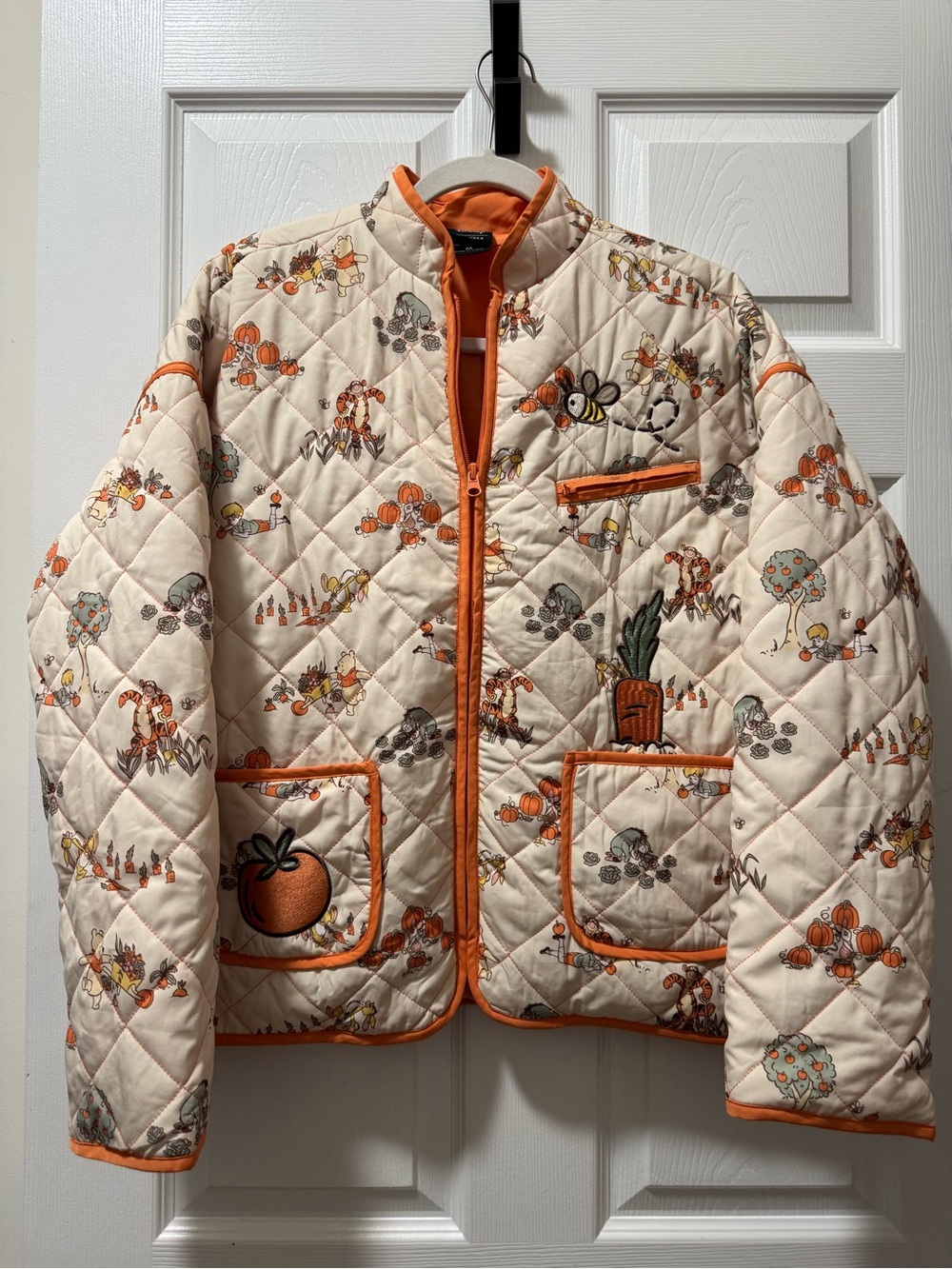 Disney Cream Quilted Puffer Jacket with Orange Trim